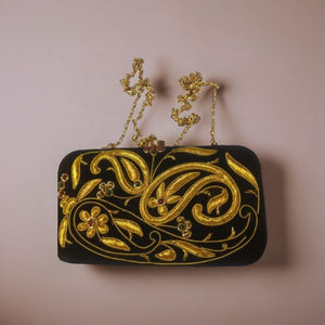 Bolso de Mano Tipo Clutch para Mujer, Diseño Antiguo, Trabajo Zari Dorado, Cadenas Bohemias, Lujoso, Moderno, para Fiestas y Bodas, Venta al Por Mayor - Product Image 5