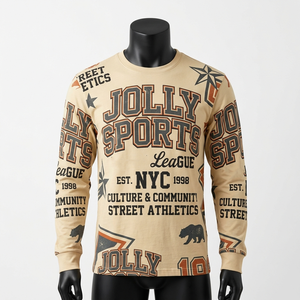 เสื้อยืดแขนยาวผู้ชาย ผ้าคอตตอนโพลีเอสเตอร์พรีเมียม 180 GSM สีเบจ พิมพ์ลายกราฟิกแบบซับลิเมชั่นทั้งตัว เสื้อยืดแขนยาว - Product Image 4