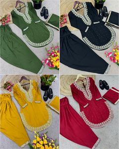 Vestido de Fiesta de Seda Salwar Kameez Punjabi para Mujer, Diseño Indio y Pakistaní, Ropa de Novia, Estilo Bollywood - Product Image 4