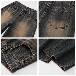 Jeans pour hommes Pantalon en denim à jambes larges et coupe ample avec poches Pantalons longs en denim de couleur unie Streetwear décontracté pour hommes - Product Image 4