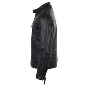 Chaqueta de motorista de cuero de vaca para hombre, chaqueta clásica elástica con cuello vuelto y botones, chaqueta forrada de microfibra para hombre - Product Image 3