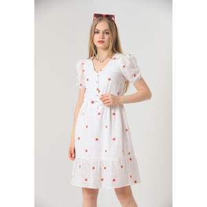 เดรสลำลองลายดอกไม้สีแดงความยาวระดับเข่า ยี่ห้อท็อปโชว์ สินค้าขายส่ง - Product Image 5