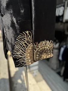 Traje de esmoquin de boda transpirable de talla grande con mezcla de seda de trabajo de cristal bordado a mano negro - Product Image 4