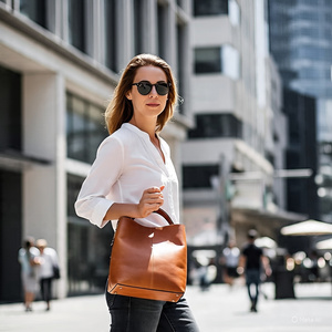 Bolso tipo cubo de cuero genuino de gran capacidad diaria Retro de gama alta para mujer, cremallera de cadena geométrica de hombro de mano que combina con todo - Product Image 6