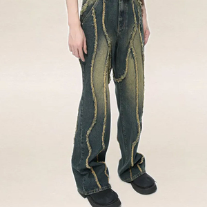 Pantalones vaqueros holgados Vintage al por mayor personalizados de alta calidad, Pantalones vaqueros de cintura alta y diseño informal de lavado oscuro recto - Product Image 4