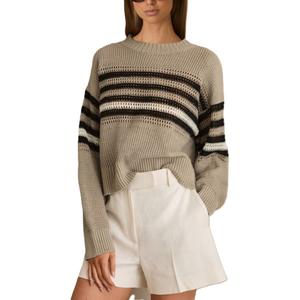 Suéter informal tejido de hilo a rayas elegante para mujer, suéter de cuello redondo, moda de invierno holgada - Product Image 1