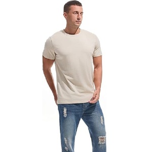 T-shirt coupe ajustée à manches courtes et col en O de couleur beige solide 100% coton pour hommes fabriqué sur mesure directement de l'usine du Bangladesh - Product Image 3