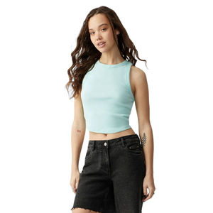Customized New Style Ribbed Sleeveless Crop Tank <b>Top</b> for <b>Women</b> Summer Wear Cotton Knit Mint Green Colour Slim Fit <b>Women</b> <b>Vest</b> - Product Image 6