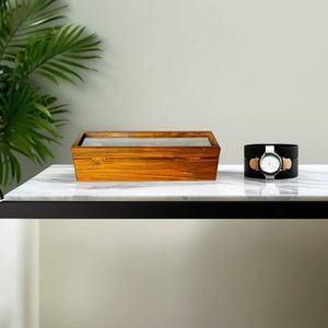 Kotak jam tangan kayu kerajinan tangan untuk pria Organizer mewah dengan tutup kaca & kotak hadiah elegan Interior beludru untuk jam tangan & Perhiasan - Product Image 5