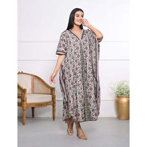 100% Cotton Hand Block Printed <b>Kaftan</b> Elegant Casual Lady Floor-Length Dress for Leisure & Valentine's Day - Product Image 4