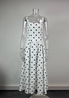Nouvelles Arrivées d'Été : Robe Plissée Vintage Chic à Pois Français pour Femme, Col Carré, Taille Haute, Coupe Ajustée, Fermetures Éclair, Modeste