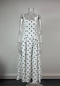 Novedades de Verano, Vestido Plisado de Cintura Alta con Cuello Cuadrado y Estampado de Puntos al Estilo Francés para Mujer, Elegante y Discreto con Cierre de Cremallera - Product Image 3