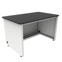 Bureau d'École VersaDesk Durable Blanc/Noir avec Support pour 4 Moniteurs et Gestion des Câbles Intégrée, Mobilier Scolaire en Bois/Métal pour Appartement