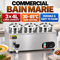 Bain-marie électrique commercial triple, chauffe-soupe de comptoir en acier inoxydable 3x4L avec robinet, chauffe-plats de buffet 30-85 ° C