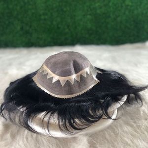 Sistema de cabello de cuatro agujeros mono de encaje francés para hombre con cierre frontal de cabello Remy indio estilo de onda profunda al por mayor en zigzag - Product Image 3