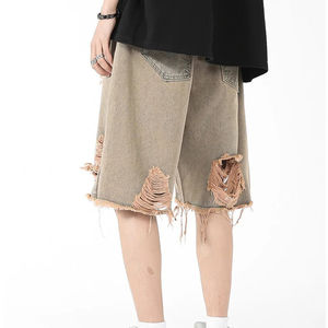 Pantalones cortos desgastados con lavado ácido y cordón para hombre, ropa de calle, pantalones cortos transpirables de algodón de rizo francés para hombre - Product Image 6