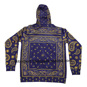 Custom Streetwear Hip Hop Style All Over <b>Bandana</b> Print Breathable Pullover Sublimation Navy Color <b>Men</b> Hoodies and Sweatshirt - Product Image 2