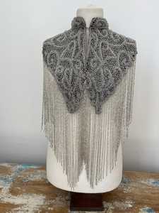 Beautiful Ladies Evening Party Dress with <b>Beaded</b> Cape Anti-Static Features Evening Wrap with Embroidered Pearls <b>Fringes</b> - Product Image 6