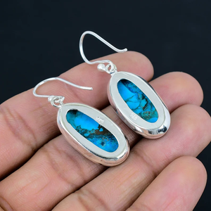 Haute qualité bleu Turquoise pierres précieuses boucles d'oreilles 925 en argent Sterling à la main goutte boucles d'oreilles cadeau de Pâques pour les femmes - Product Image 4