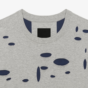 T-shirt classique streetwear pour homme, en coton lourd, délavé vintage, style ras du cou, bordure coupée, déchiré - Product Image 3