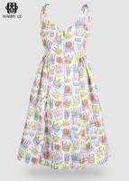 Vestido de algodón orgánico sin mangas con cuello en V, largo hasta la rodilla, cintura natural, estampado Diadem, cremallera trasera - MD06, lavable, a la moda para mujer