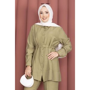 Conjunto de Dos Piezas para Mujer, Túnica y Pantalones con Cinturón, Color Verde Oliva, Estilo Casual, para Primavera/Verano, Talla XL - Product Image 2