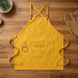 Delantal Clásico Amarillo sin Mangas con Múltiples Bolsillos para Cocinar, Uso Diario, Material de Lona Ecológica - Product Image 1