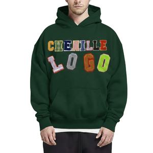 Sweat à capuche unisexe personnalisé avec logo OEM, style décontracté, style streetwear, sweat à capuche en chenille avec patch, style varsity, sweat à capuche surdimensionné en molleton - Product Image 5