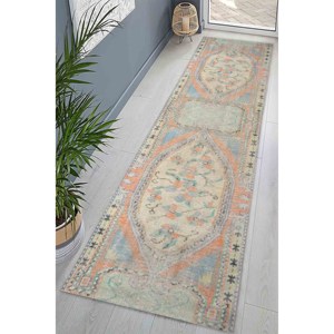 Alfombra Turca Oushak Floral: Alfombra Azul Estilo Antiguo, Alfombra Estampada, Alfombra Suave con Pelo Largo - Product Image 4