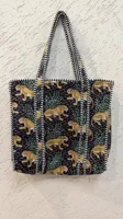 Sac fourre-tout en coton imprimé à la main indien, sacs de shopping à bandoulière tendance, élégants, avec fermeture éclair, pour l'été et l'automne