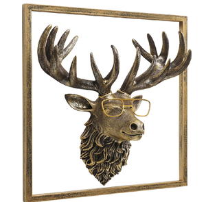 Unique <b>gold</b> deer wall sculpture wearing glasses and holding a classic pipe. Available at wholesale prices. - Product Image 3