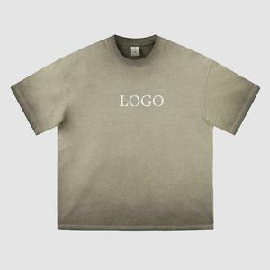 Venta al por mayor 100% algodón Vintage ácido lavado camiseta para hombres de peso pesado personalizado Casual en blanco de media manga corta de gran tamaño 220 gramos - Product Image 1