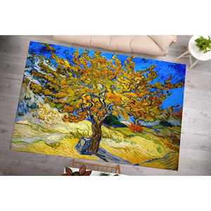 Tapis imprimé : reproduction Van Gogh, tapis de salle à manger vert et bleu, tapis en chenille - Product Image 1