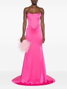 Vestido de noche de cuerpo entero sin tirantes antiestático fucsia para bodas, fiestas y bailes de graduación con logotipo frontal, vestido formal largo - Product Image 6