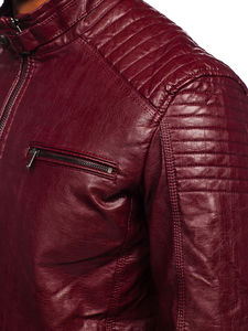 Chaqueta de Motociclista de Cuero Genuino para Hombre, Cuello Alto, Cortavientos, Estilo Urbano, Logotipo Personalizado en la Parte Delantera, Invierno, Lona Lisa Teñida, Venta al Por Mayor - Product Image 4