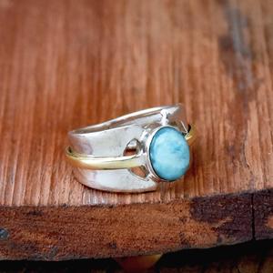 แหวนลาริมาร์ธรรมชาติ925วงแหวนกว้างสองโทนสีเงินสเตอร์ลิง - Product Image 4