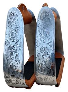 Estribos de Aluminio para Montar a Caballo con Diseño Grabado a Mano, Cuello y Almohadilla Cubiertos en Cuero Genuino, Personalizables, de Lujo y Alta Calidad - Product Image 2