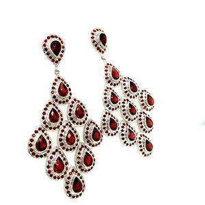 Boucles d'oreilles pendantes en argent sterling 925 faites à la main, grenat, pierres précieuses, boucles d'oreilles pour filles à la mode, prix de gros - Product Image 1