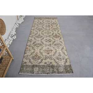 Tapis Patchwork Classique Vintage en Laine Polyester Coton 3X7.4 pieds Beige Gris avec Motif Oriental pour Salon ou Chambre - Product Image 1