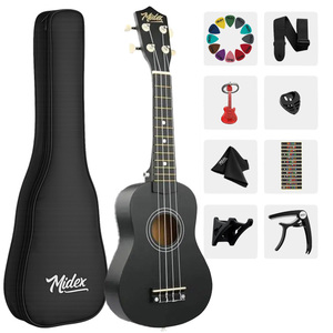 21 Inch Black Soprano Ukulele <b>Kit</b> with Wall Hanger, Bag, Strap, Picks & Method <b>Book</b> | Midex UKX-901BK - Product Image 1