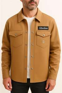 Veste surchemise personnalisée avec logo pour hommes |   Shacket uni avec deux poches poitrine |   Veste d'hiver en coton brossé doux - Product Image 3