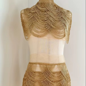 Franges en chevron dorées pour vêtements, bijoux de corps en perles, cape en perles, robe à franges en perles, costume - Product Image 1