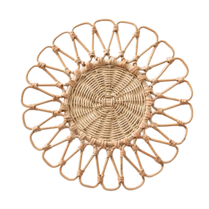 แผ่นรองแก้วหวายสานลายดอกไม้ทำด้วยมือเสื่อรองแก้วกาแฟแผ่นรองจานหวายงานฝีมือหวายทนความร้อน - Product Image 6