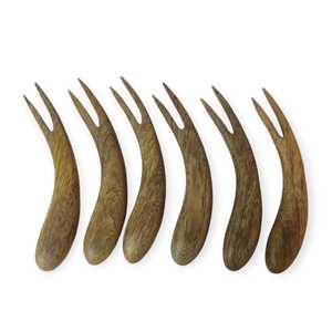 Service de vaisselle en bois de manguier sculpté à la main de style américain écologique et sans danger pour les aliments comprenant 6 fourchettes à dessert vaisselle faite à la main - Product Image 1
