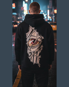 Sudadera Extra Grande y Gruesa: Bordado de Alta Densidad con Diseño de Ojo Rasgado (Negro Azabache) - Product Image 1