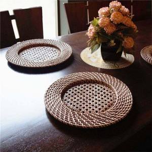China Handicraft Manufacturer Luxury Adjustable Floral Charger Plate Natural <b>Bamboo</b> Placemats 300mm Diameter - Product Image 1