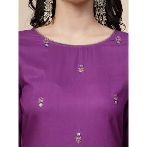 RAMA'S Kurta de Algodón Morado para Mujer, Vestido Indio de Corte Recto con Bordado, Salwar Kameez Suave para Fiesta, Estilo Pakistaní - Product Image 5