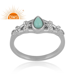 แหวนพลอยบุษราคัมสีเงินชุบแพลเลเดียมสีเทอร์ควอยซ์และสีขาวดีไซน์ใหม่สำหรับผู้หญิง - Product Image 1