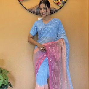 Georgette Séquence Broderie Travail Impression Numérique Blouse Pièce Prêt-à-porter Sari Indien pour Dames Prix de Gros Pas Cher pour - Product Image 1