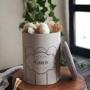 Ø140x180 mm, 2,5 lt <b>Metal</b> Storage <b>Tin</b> Slip <b>Lid</b> Retro Garlic - Product Image 3